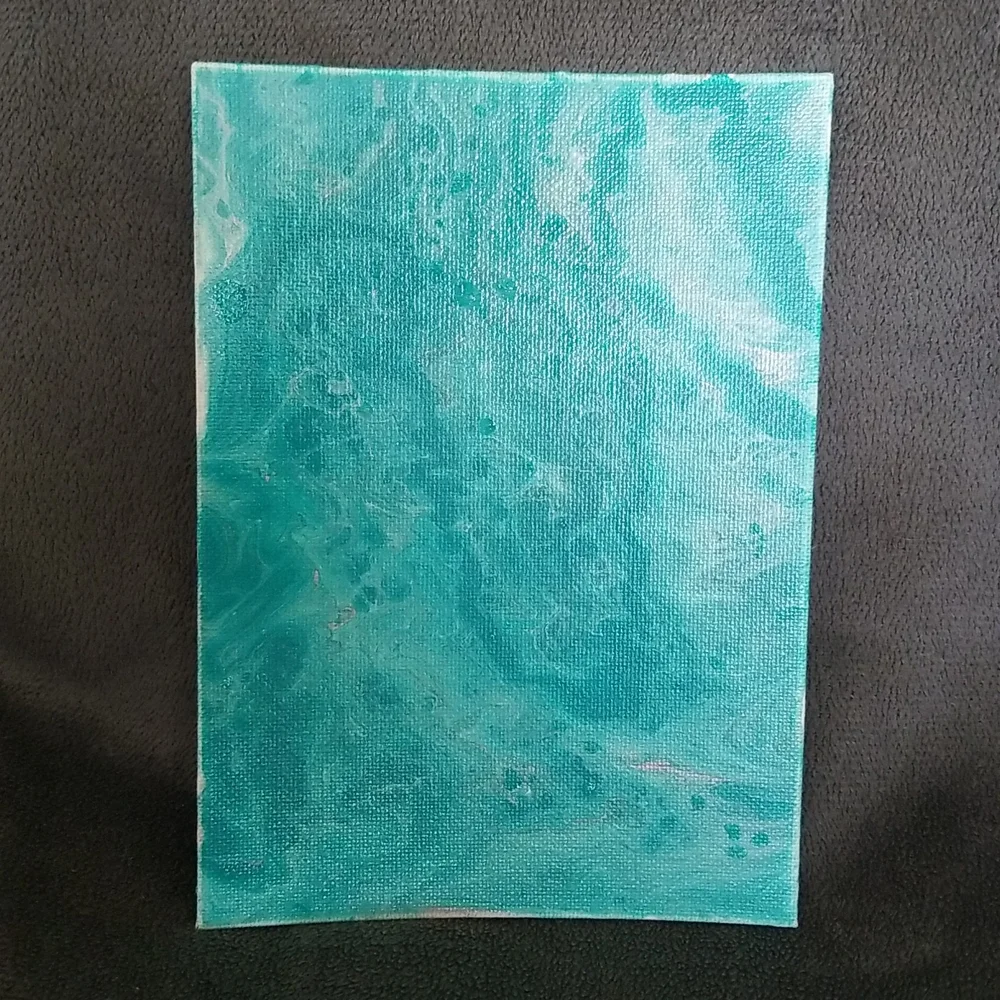 5×7 Teal White and Silver Marble Painting